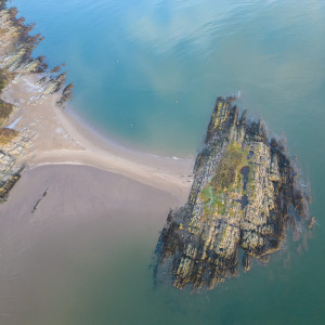 Aerial Image looking down at beach from almost directly above