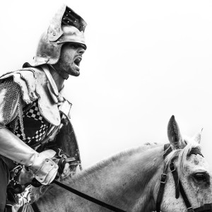B&W image of Knight on Horse.